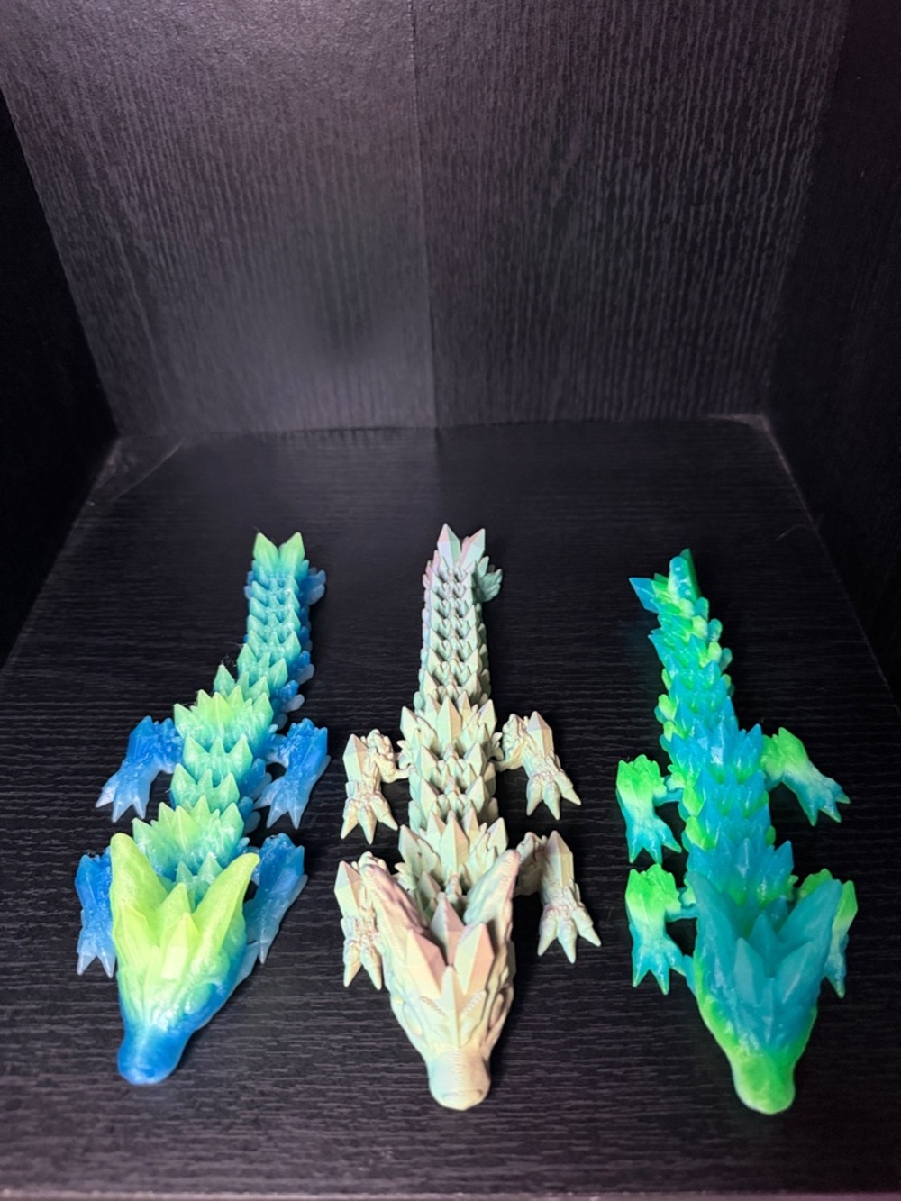 3 small-medium size 3D Chrystal wolf dragons